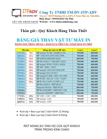 Báo Giá Linh Kiện Máy In Cập Nhật & Cập Nhật Giá Mới Nhất